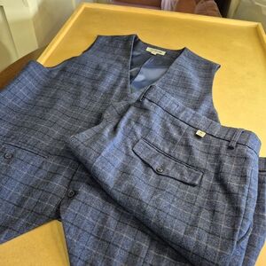 Stacy Adams Blue Checkered Men's Vest and Pants